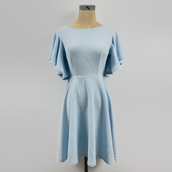 Flutter Sleeve Swing A Line Dress Baby Blue Pleats Size Small NWT - Picture 3 of 8